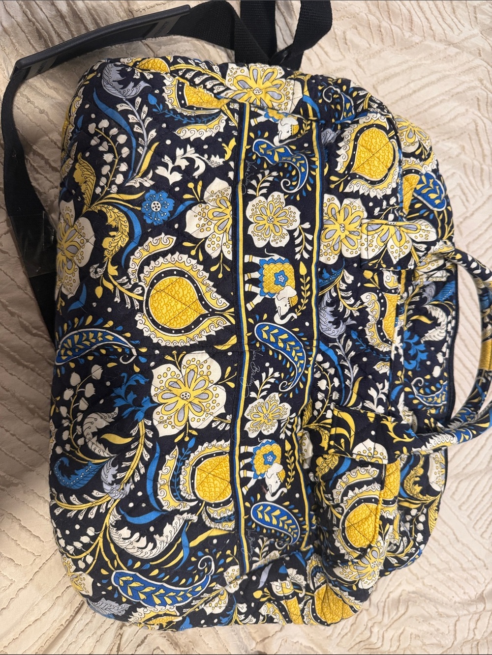 Vera Bradley Quilted Paisley Backpack Tote - Navy, Yellow & Blue